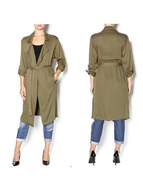 BERSHKA Army Green Casual Trench Coat M